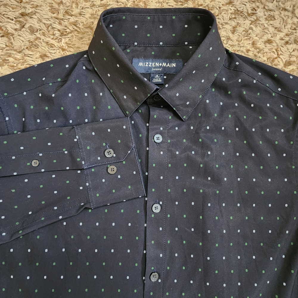 Mizzen+Main Leeward Men's S Trim Black Button Pattern Long Sleeve Button Up